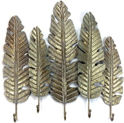 Kapstok palmbladeren wanddecoratie metaal 5 haaks goud 69*8,5*69 | 814278 | Mansion Atmosphere