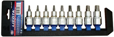 Robuuste 9-delige zeskant Doppenset T20-T60 van Chroom-Vanadiumstaal met 1/2 Inch Opname en ca. 55 mm Lengte voor Precisie en Duurzame Industrie Toepassingen