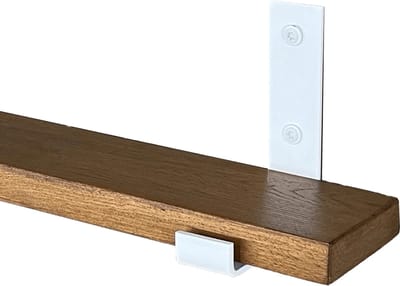 GoudmetHout® Wandplank Industrieel - 180 x 10 cm Muurplank - Donker Eiken Hout - Decoratie Wandrek & Boekenrek - Hangplank Keuken - Wall Shelf + 2 Mat Witte Plankdragers van Staal