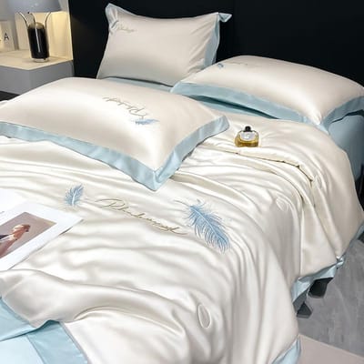 Nieuw Nordic Ins Zomer IJszijde Dekbed Airconditioning Dekbed Zacht Ademend Deken Dun Handborduurwerk Sprei Bedovertrek 2pcs pillowcase