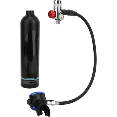 1L Duikcilinder Rebreather met Puur Metaal Secundaire Ademhalingsklepkop Zwart Duikuitrusting black