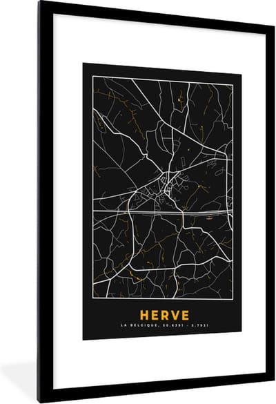 Fotolijst incl. Poster - Herve - Stadskaart - Plattegrond - Goud - Kaart - 60x90 cm - Posterlijst