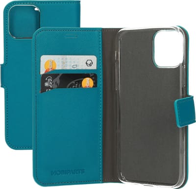 Mobiparts hoesje geschikt voor Apple iPhone 11 Pro - Saffiano Wallet/Portemonnee hoesje - Magneet Sluiting - 3 Opbergvakken - Blauw Turquoise