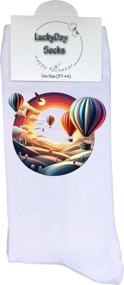 Luchtballon - Opkikker - Grappige sokken - Valentijn cadeau - Verjaardag cadeau - Sint cadeau - Leuke sokken - Wolken - Vrolijke sokken - Cadeautje - Grappig cadeau - Vliegen - Zweven - Kerstcadeau - Vaderdag - Moederdag - Socks maken Happy - 37-44