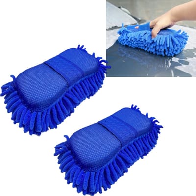 2 stuks Microvezel autowasspons - zacht en beschadigt de autolak niet - reinigingspad - Autowashandschoenen die niet krassen. - 22*12*5.5 cm - voor het reinigen van auto's, vrachtwagens, SUV's en boten - blauw