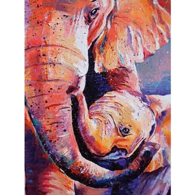 Diamant schilderij kruissteek volledige ronde boor olifant vader en zoon diamant borduurwerk 20X30CM