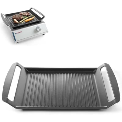 HENDI Grillplaat gietaluminium – inductie en oven – 390x260 mm – geribbeld – anti-aanbak