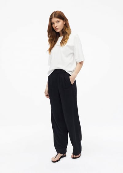 Vloeiende linnenmix broek met plooien en hoge taille dames s.Oliver