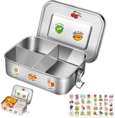 Dailygoods - Roestvrijstalen broodtrommel met vakken, 1200 ml lunchbox, bento box voor kinderen, metalen lunchbox, lekvrij met 3 vakken, lunchbox, lekvrij, snackbox, brooddoos voor kinderen en volwassenen