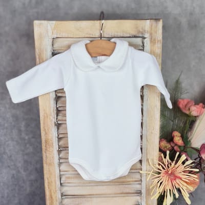 Babidu Romper/Body | Wit | Lange mouw | Gehaakt Randje langs kraag | 1190| 36 maanden| maat 98