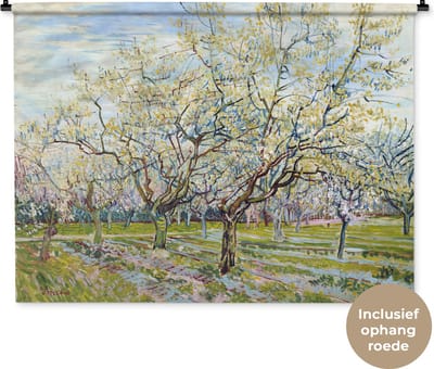 Wandkleed Vincent van Gogh 2 - Boomgaard in bloei - Schilderij van Vincent van Gogh Wandkleed katoen 150x112 cm - Wandtapijt met foto