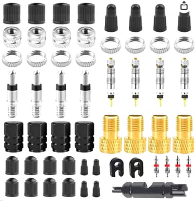 Set van 55 Franse ventielkernen, geschikt voor racefiets- en mountainbikeventielen.