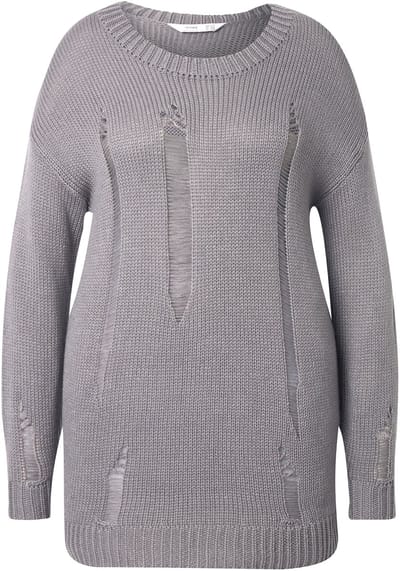 Angel of Style - Dames - Trui loose fit destroyed look - Loodgrijs - Maat 46+