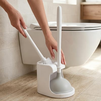 Ensemble Piston et Brosse pour Toilettes 2 en 1 Ensemble Brosse pour Cuvette de Toilettes et Piston Outils de Nettoyage pour Salle de Bain Blanc gray