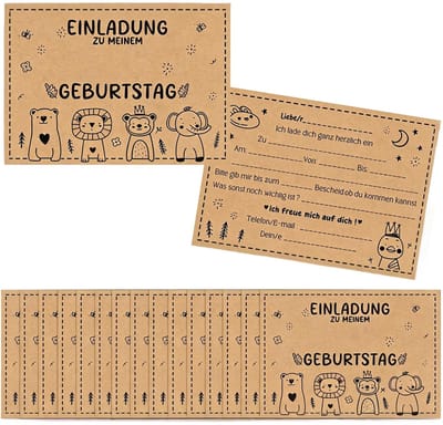 Dailygoods - Uitnodigingskaarten voor kinderverjaardag, 15 uitnodigingen voor kinderverjaardag, kraftpapier, uitnodigingskaarten voor verjaardag, doe-het-zelf uitnodigingskaarten voor kinderverjaardag, jongens