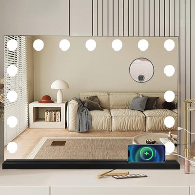 Hollywood make-upspiegel met LED-verlichting - dimbaar, 3 kleurenmodi en 10x vergroting voor slaapkamers