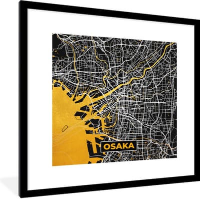 Fotolijst incl. Poster - Goud - Osaka - Stadskaart - Plattegrond - Kaart - 40x40 cm - Posterlijst
