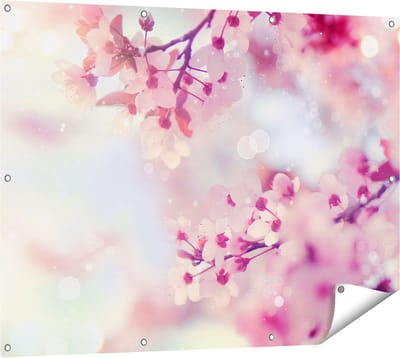 Gards Tuinposter Roze Bloesemboom met Zonneschijn - 120x90 cm - Tuindoek - Tuindecoratie - Wanddecoratie buiten - Tuinschilderij