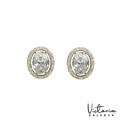 Victoria Valenza Cologne Luxe Oorbellen Dames Messing Oorringen Witte Steen Oorbellen - Goud kleurig - 1 Paar