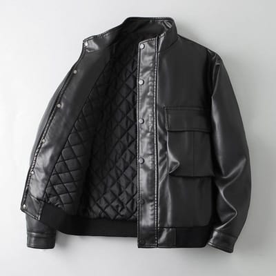 Herfst en Winter Koreaanse Stijl Losse Casual Heren Leren Jas, Knappe Retro Katoenen Verdikte Opstaande Kraag Leren Jas 4XL gray