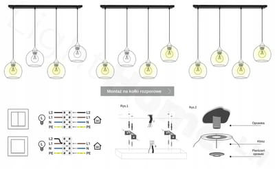 Light Home Florence 2250/15/4L – Hanglamp Lineair – 4 Lampenkappen Ø15 cm – Zwart Frame – Glas Wit – LED E27 – Modern Design