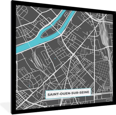 Fotolijst incl. Poster - Frankrijk - Plattegrond - Kaart - Stadskaart - Saint-Ouen-sur-Seine - 40x40 cm - Posterlijst