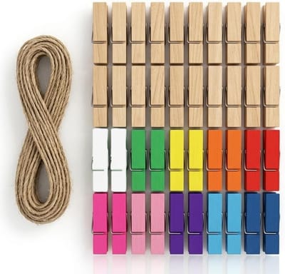 40 stuks kleine houten knijpers met draad voor het ophangen van foto's, tickets en decoraties voor bruiloften en fotowanden