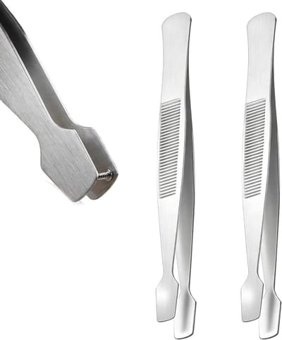 KIMHOME Set van 2 roestvrijstalen stempelpincetten, draagbaar filatelie-verzamelgereedschap met platte precisietips voor hobbyisten (zilver)