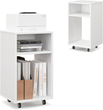 Mobiele Archiefkast met 2 Planken en Wielen voor Thuis en Kantoor - Wit