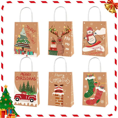Dailygoods - Cadeauzakjes voor Kerstmis, 12 stuks papieren zakjes voor Kerstmis, cadeauzakjes voor Kerstmis, kerstcadeauzakjes, papieren zakjes voor Kerstmis, kerstcadeauzakjes