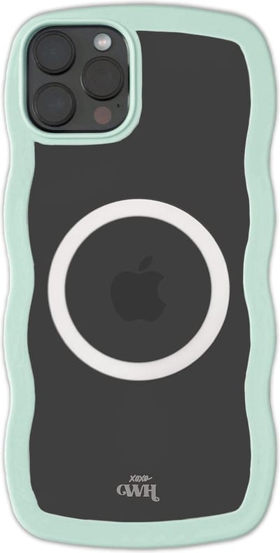 xoxo Wildhearts Magnetische Wavy Case - Blauw telefoonhoesje - Geschikt voor iPhone 12 Pro Max MagSafe - Golvend hoesje - Wolken hoesje - Schokbestendig - Cloud Case met magneet ring - Silicone case - Transparant / Blauw