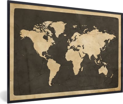 Poster in lijst - Fotolijst 90x60 cm - Posters - Wereldkaart - Vintage - Marmer - Posterlijst zwart - Decoratie - Wanddecoratie woonkamer - Muurdecoratie slaapkamer