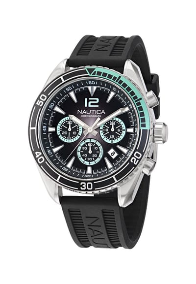 Nautica Key Biscane Quartz Analog Zwart Kast: 100 % Roestvrij Staal | Band: 100 % Siliconen 46 mm NAPKBF305
