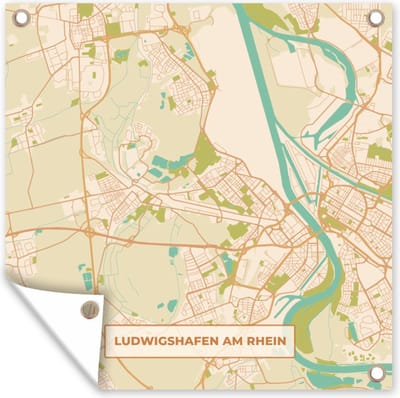 Tuin poster Ludwigshafen am Rhein - Vintage - Stadskaart - Plattegrond - Kaart - 200x200 cm - Tuindoek
