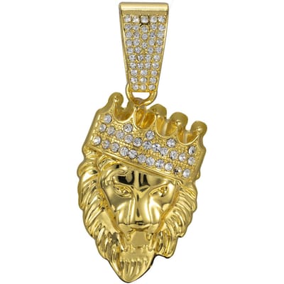 Chaîne Cubaine Couronne Tête de Lion Pendentif Hip Hop Tendance Accessoires Homme beige
