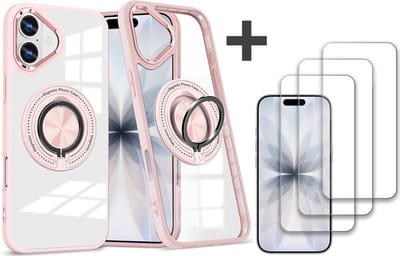 Hoesje Geschikt voor iPhone 17 Arara hoesje voor Magsafe Transparant hard case - kickstand Draaibare Ring Houder met 3 stuks screenprotectors - Rosegoud