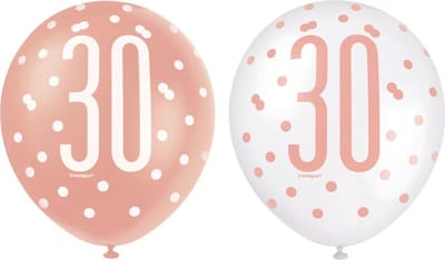 Ballonnen 30 Jaar Rosé Goud Glitz (6st)