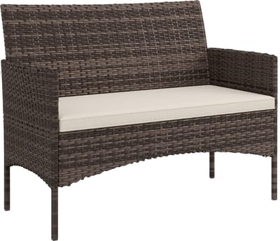 Outsunny Rattan tweezitsbank-PE-rattan, staal-115L x 63B x 85H cm-Khaki