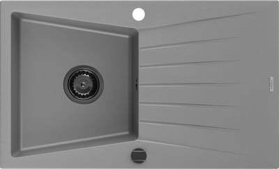 Mexen Cesar granieten gootsteen 1-kompartment met druiprek 775 x 470 , grijs, zwarte sifon - 6514771010-71-B