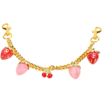 Sac à Main Porte-Monnaie Chaîne Porte-Clés Doré Accessoires Pendentif Fraise Cerise pour Sacs Bandoulière pour Femmes Rose beige