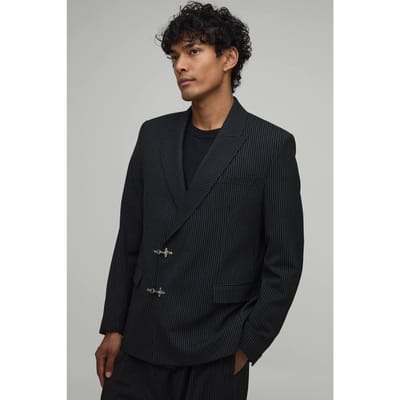 Krijtstreep Colbert Met Gesp Detail En Relaxed Fit | Black | Size 36