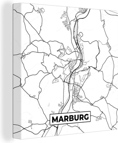 Canvas Schilderij Plattegrond - Kaart - Marburg - Stadskaart - 20x20 cm - Wanddecoratie
