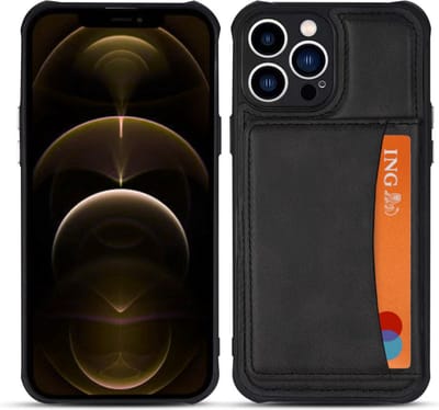 Armordrop Hoesje Met Pasjeshouder Geschikt Voor iPhone 12 Pro Max - Backcover Hoesje Met Portemonnee - Ruimte Voor 3 Pasjes - Zwart