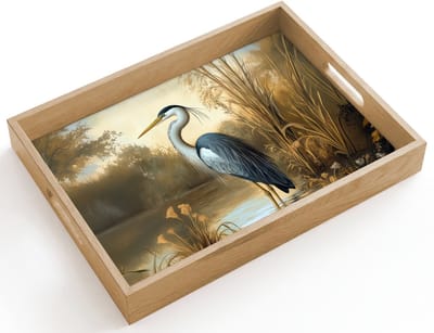Dienblad hout 40x30 cm - Schootdienblad - Reiger - Water - Planten - Borrelplank rechthoek - Plateau dienbladen
