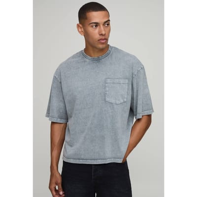 Essentieel Gewassen Oversized Boxy T-shirt Met Voorzak | Grey | Size XL