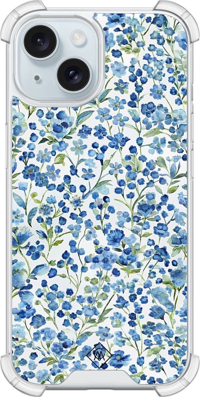 Casimoda® hoesje - Geschikt voor iPhone 14 - Vintage Blue Floral - Shockproof case - Extra sterk - Siliconen/TPU - Blauw, Transparant