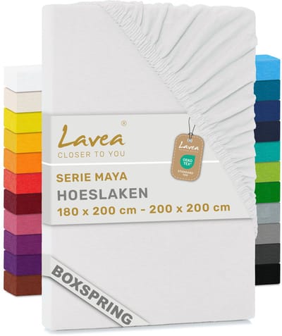 Lavea® Hoeslaken 180x200cm 100% Katoen – Hoge Hoek 35 cm voor Dikke Matrassen – met Elastiek Rondom in Jersey – voor Boxspring – Wit