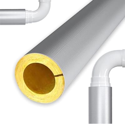 Glaswol Isolatiebuis - Leiding Isolatie - Warmte Behoud - Hittebestendig Vlamvertragend - ID27mm x 1m - Geel Zilver