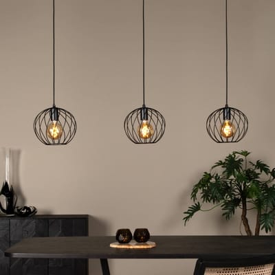 Lucide Hanglamp Danza, 3-lamps, langwerpig, zwart