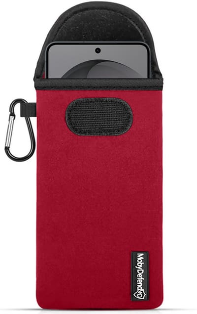 MobyDefend Hoesje - Geschikt voor Samsung Galaxy S26 - Neopreen Pouch Met Karabijnhaak - Insteek - Riemlus - Rood